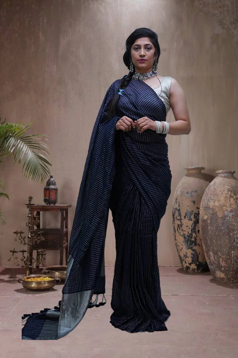 AFTAB SOFT COTTON STRIPE HANDLOOM SAREE