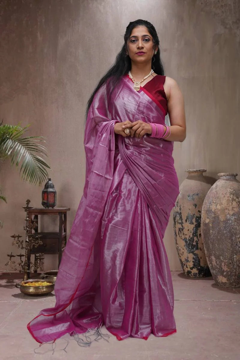 RAAGA PINK HANDLOOM TISSUE SAREE