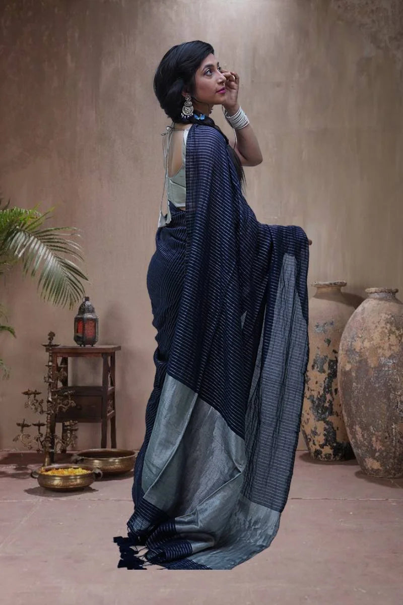 AFTAB SOFT COTTON STRIPE HANDLOOM SAREE