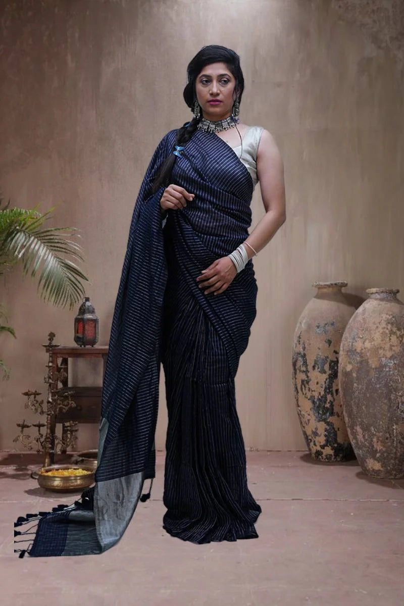 AFTAB SOFT COTTON STRIPE HANDLOOM SAREE