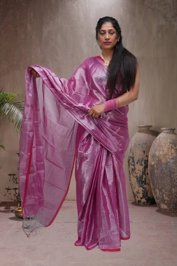 RAAGA PINK HANDLOOM TISSUE SAREE
