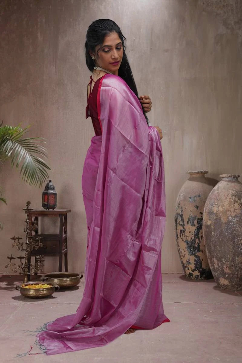 RAAGA PINK HANDLOOM TISSUE SAREE