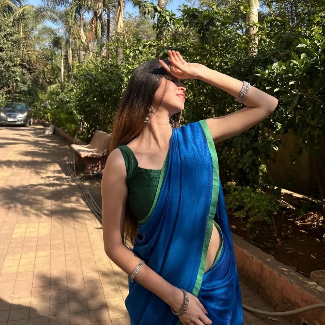 MENAKA BLUE COTTON HANDLOOM SAREE