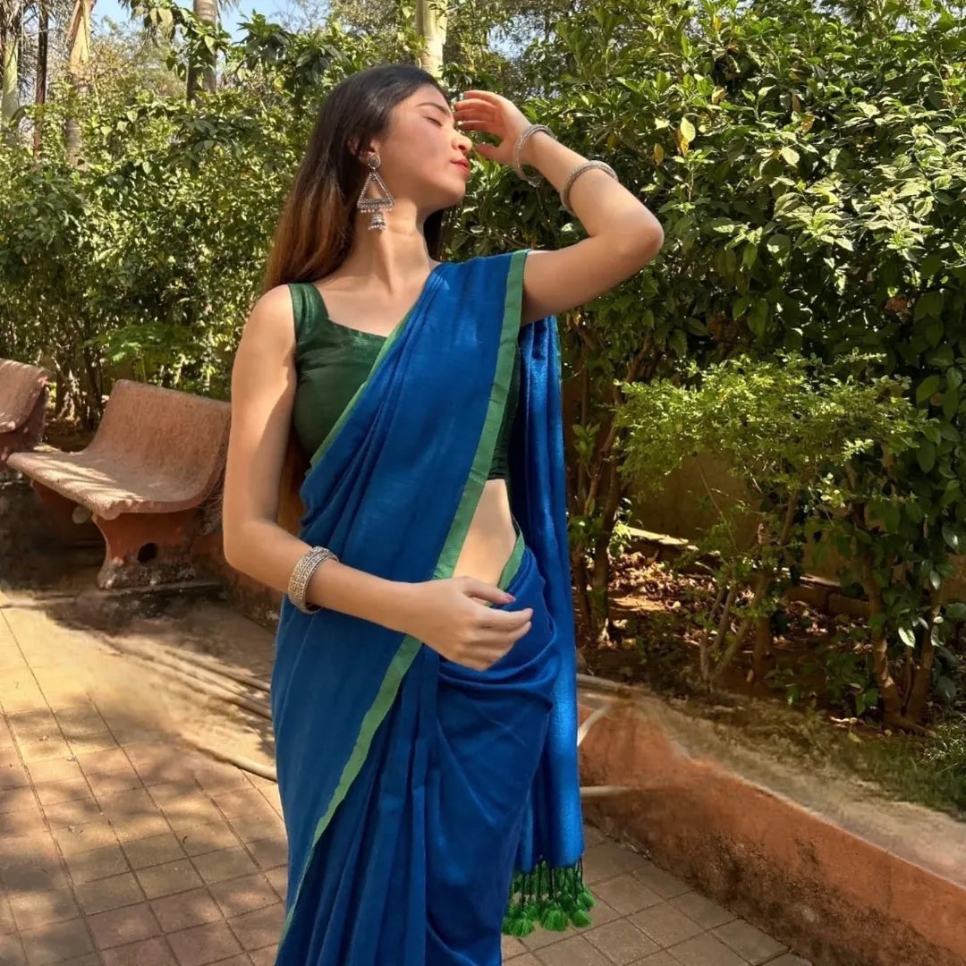 MENAKA BLUE COTTON HANDLOOM SAREE