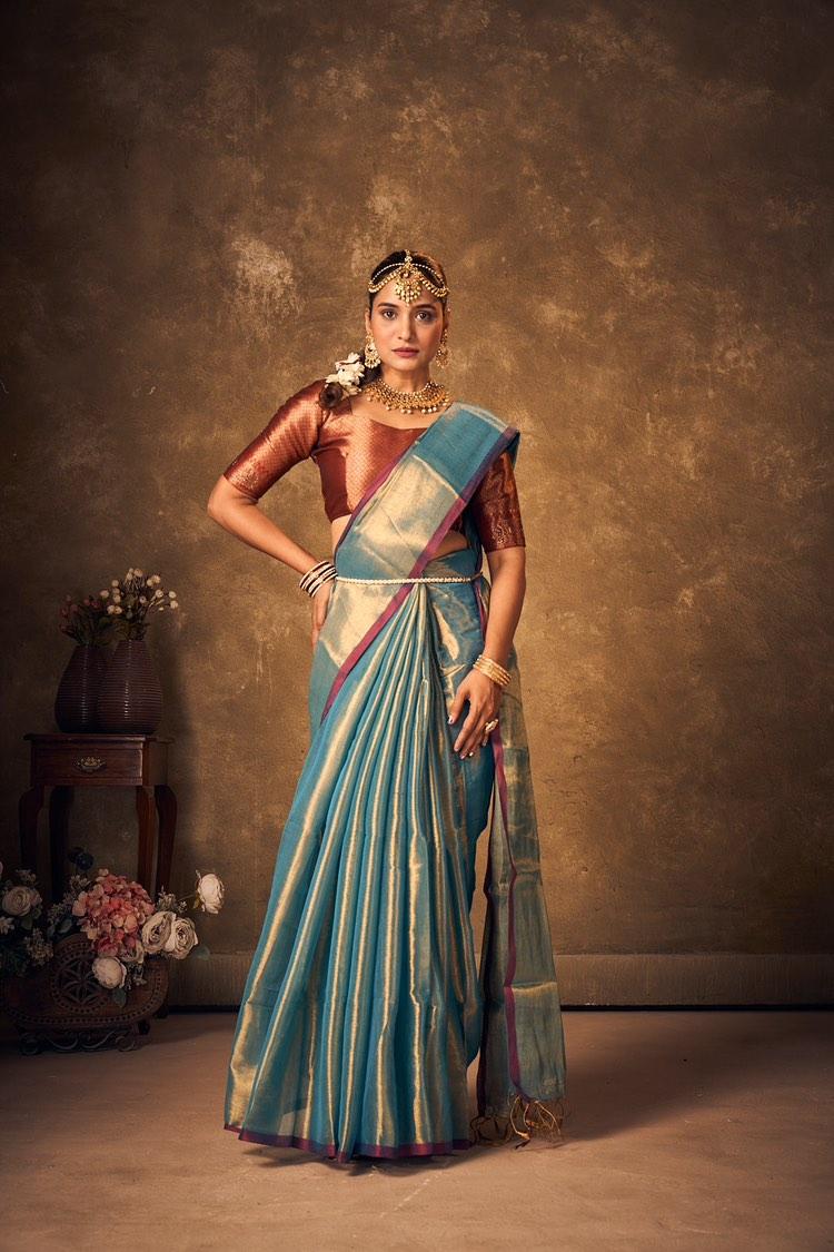 SKY BLUE HANDLOOM TISSUE SAREE