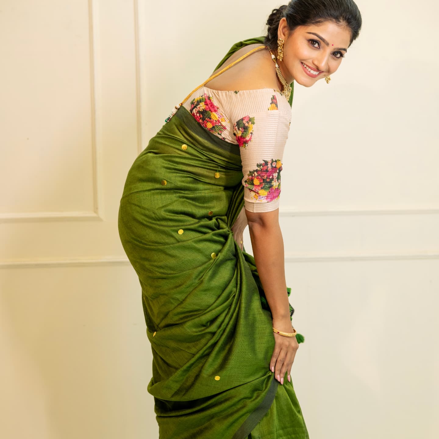 CHAND TAARA GREEN COTTON SAREE