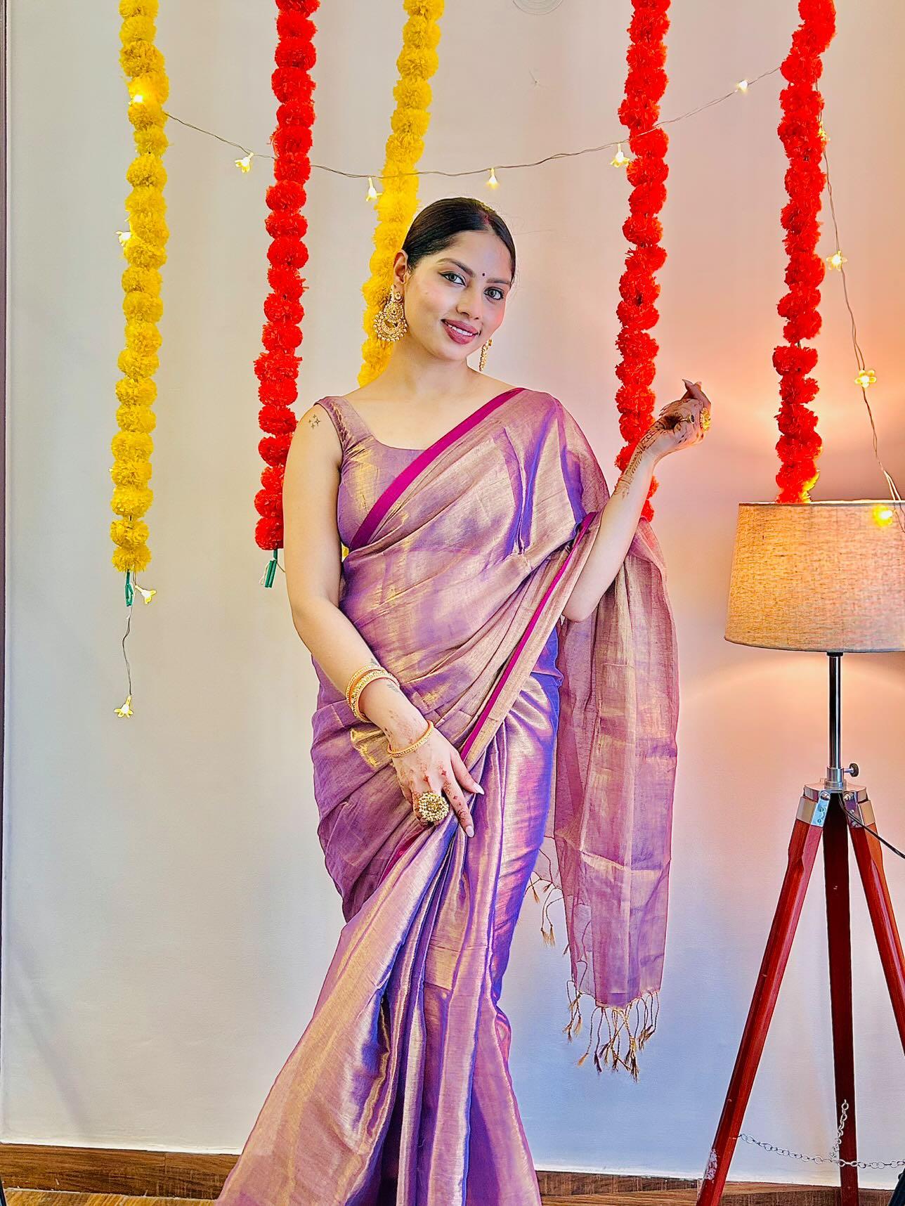 RAAGA WINE COLOUR HANDLOOM TISSUE SAREE