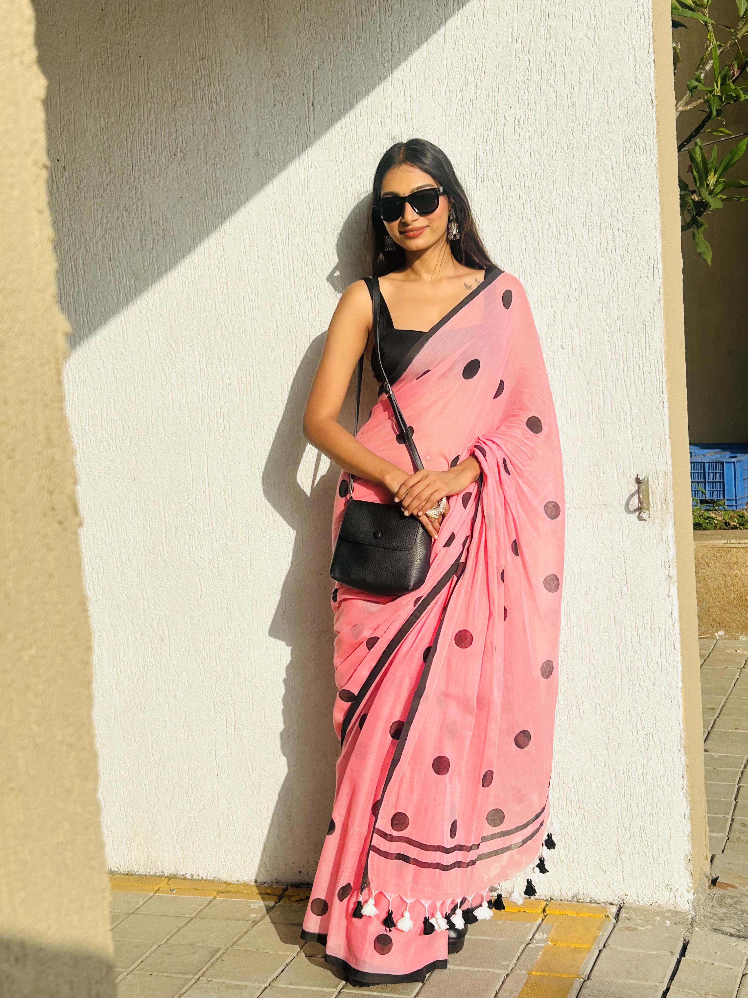 Pink Petals Pure Mul Cotton Saree