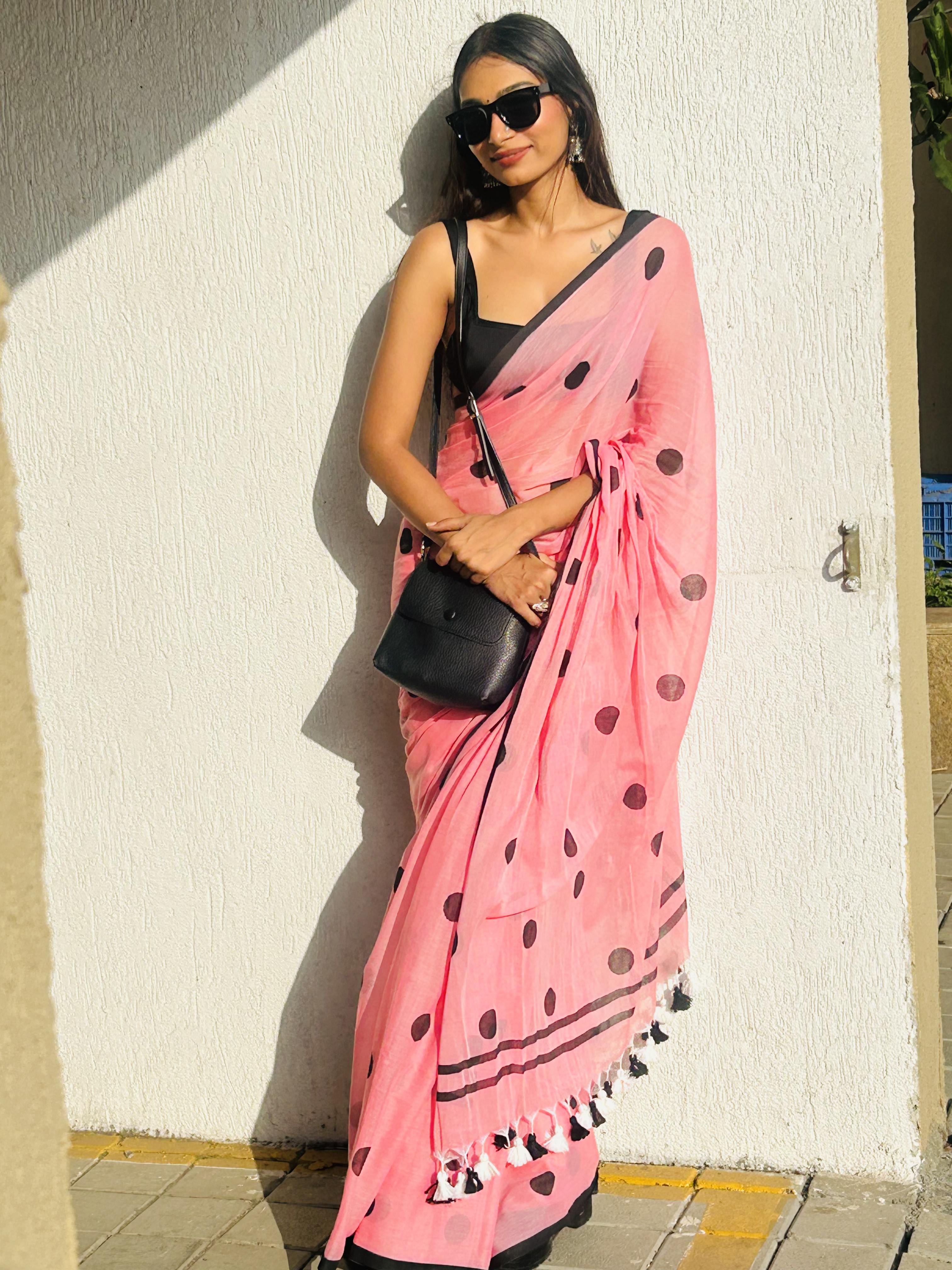 Pink Petals Pure Mul Cotton Saree