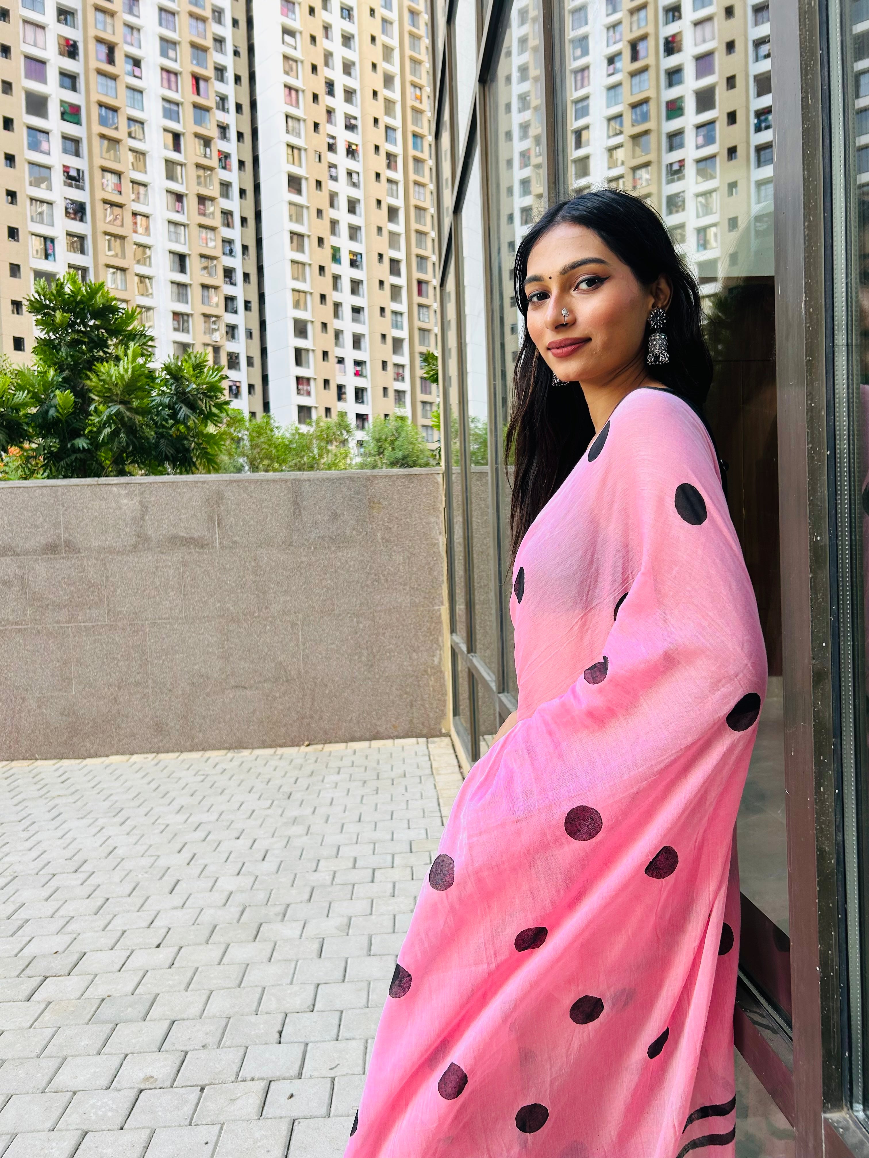 Pink Petals Pure Mul Cotton Saree
