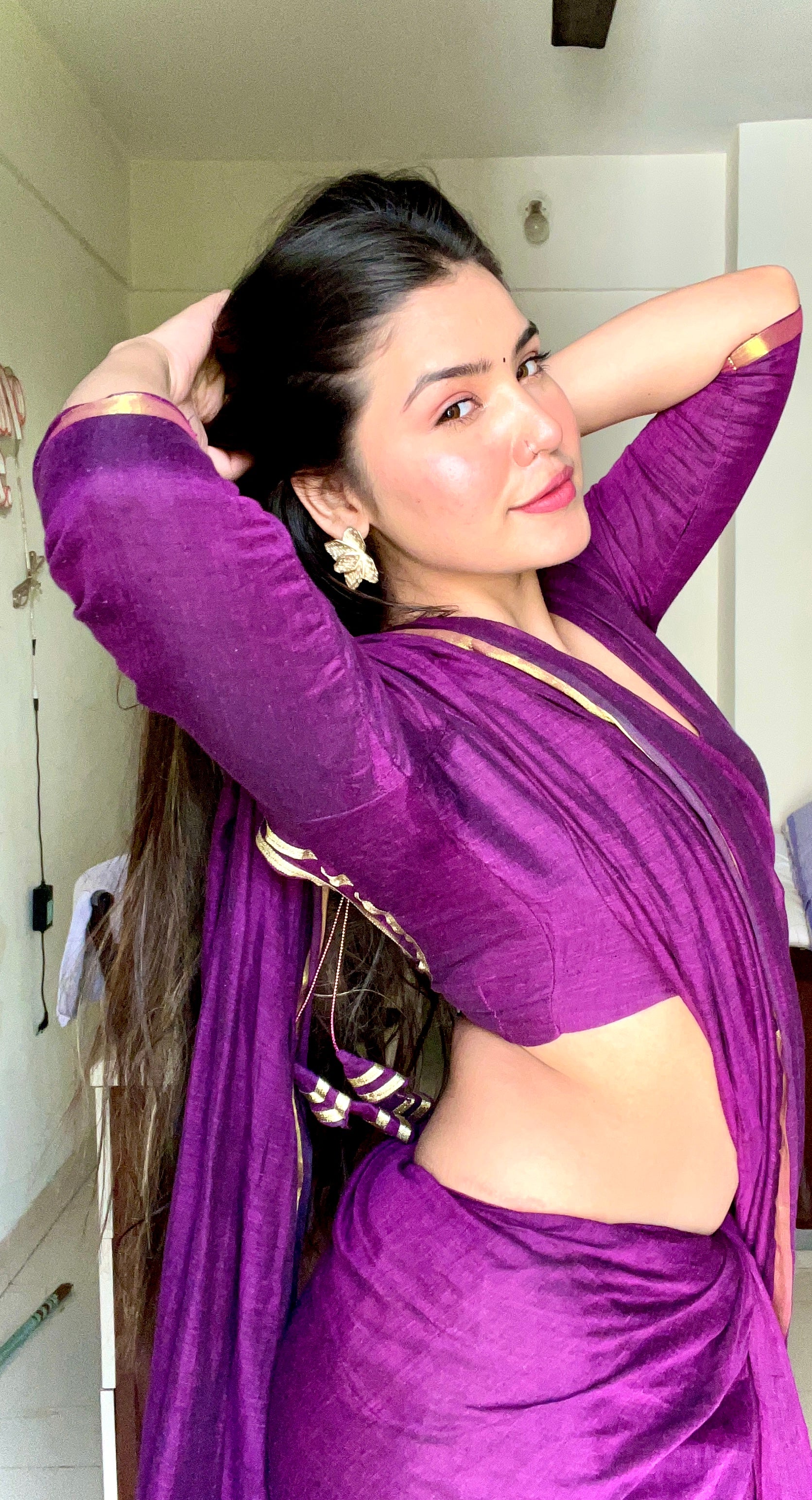 SHEHNAI DARK PURPLE COTTON HANDLOOM SAREE