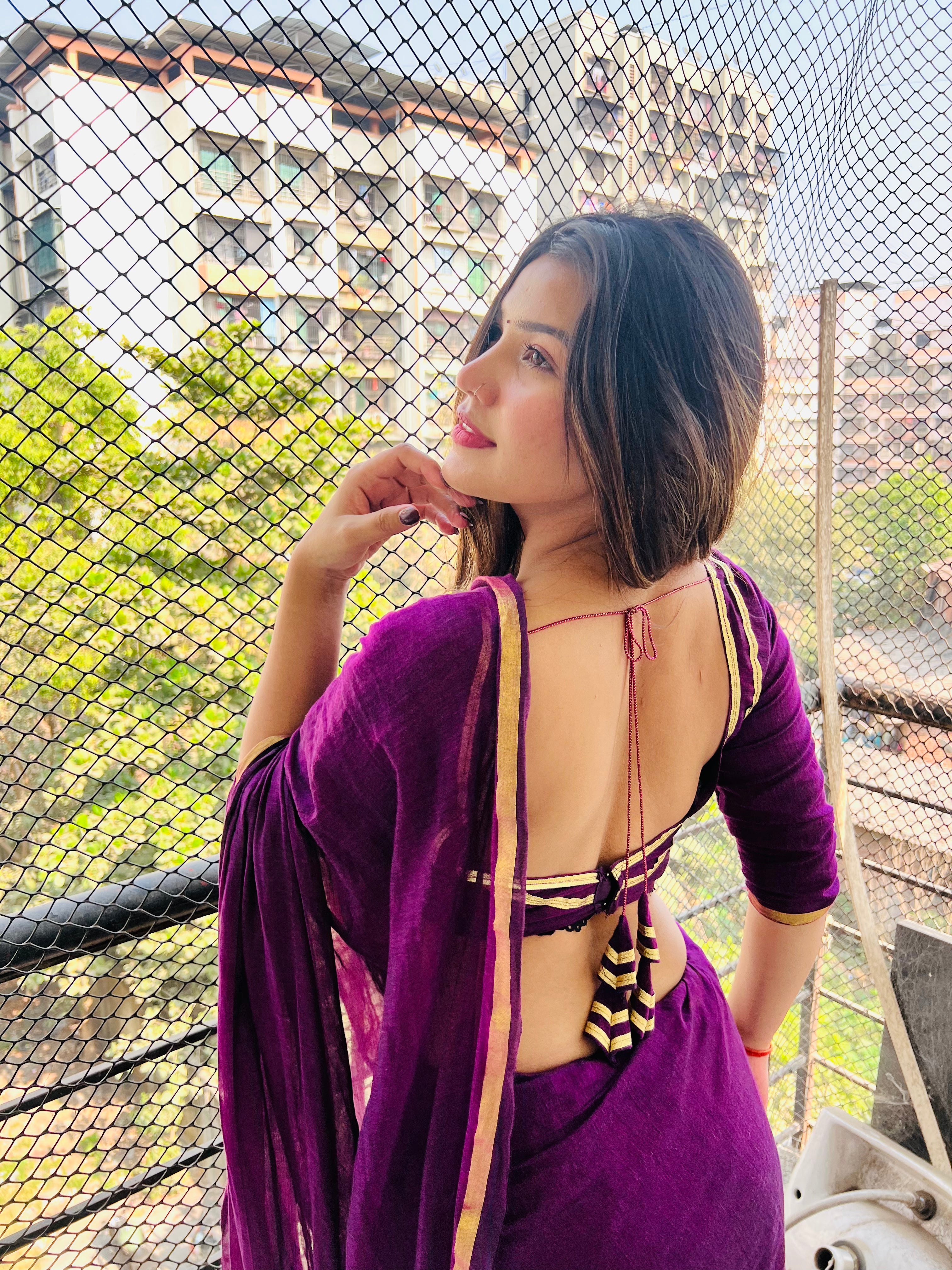 SHEHNAI DARK PURPLE COTTON HANDLOOM SAREE