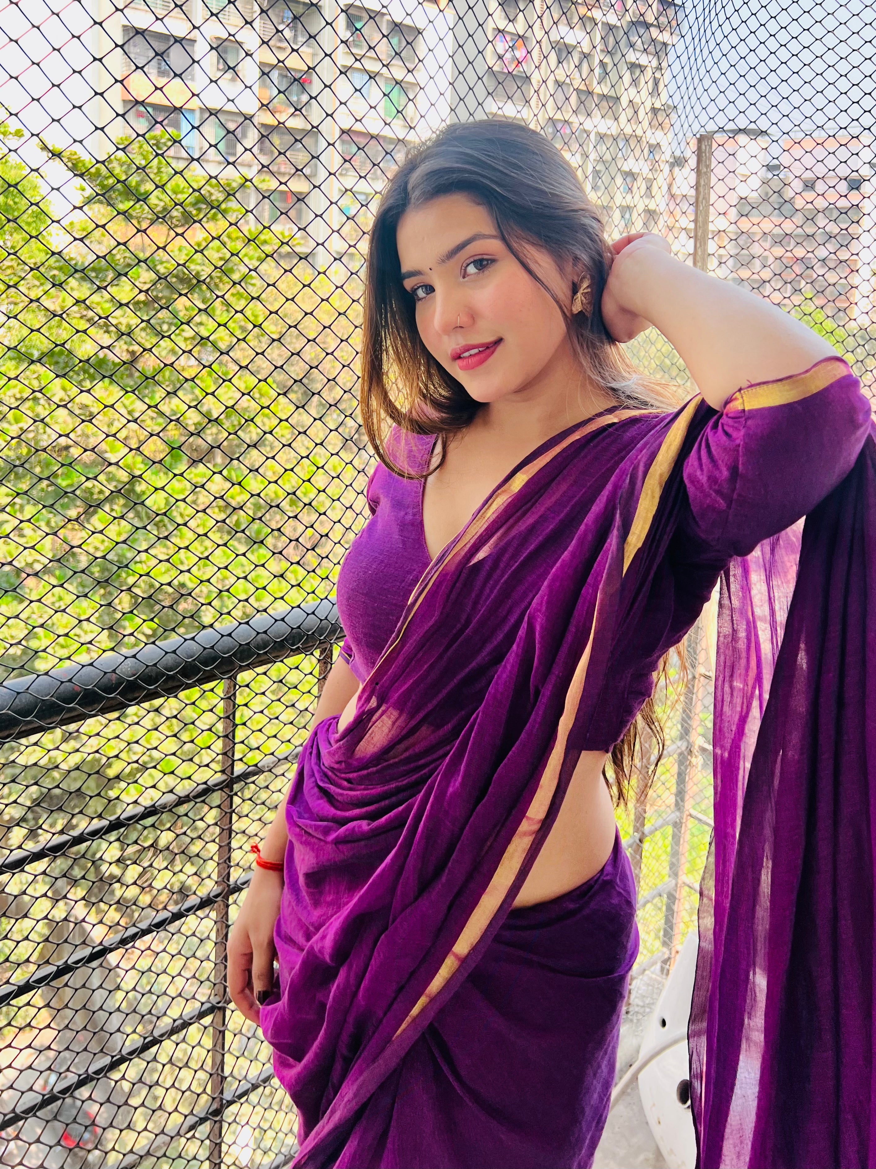 SHEHNAI DARK PURPLE COTTON HANDLOOM SAREE