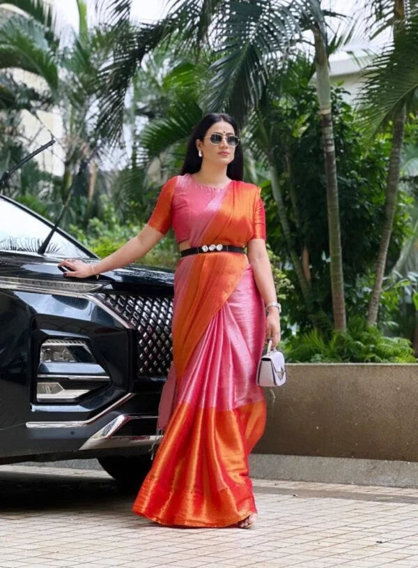 PINK HANDLOOM TISSUE SAREE