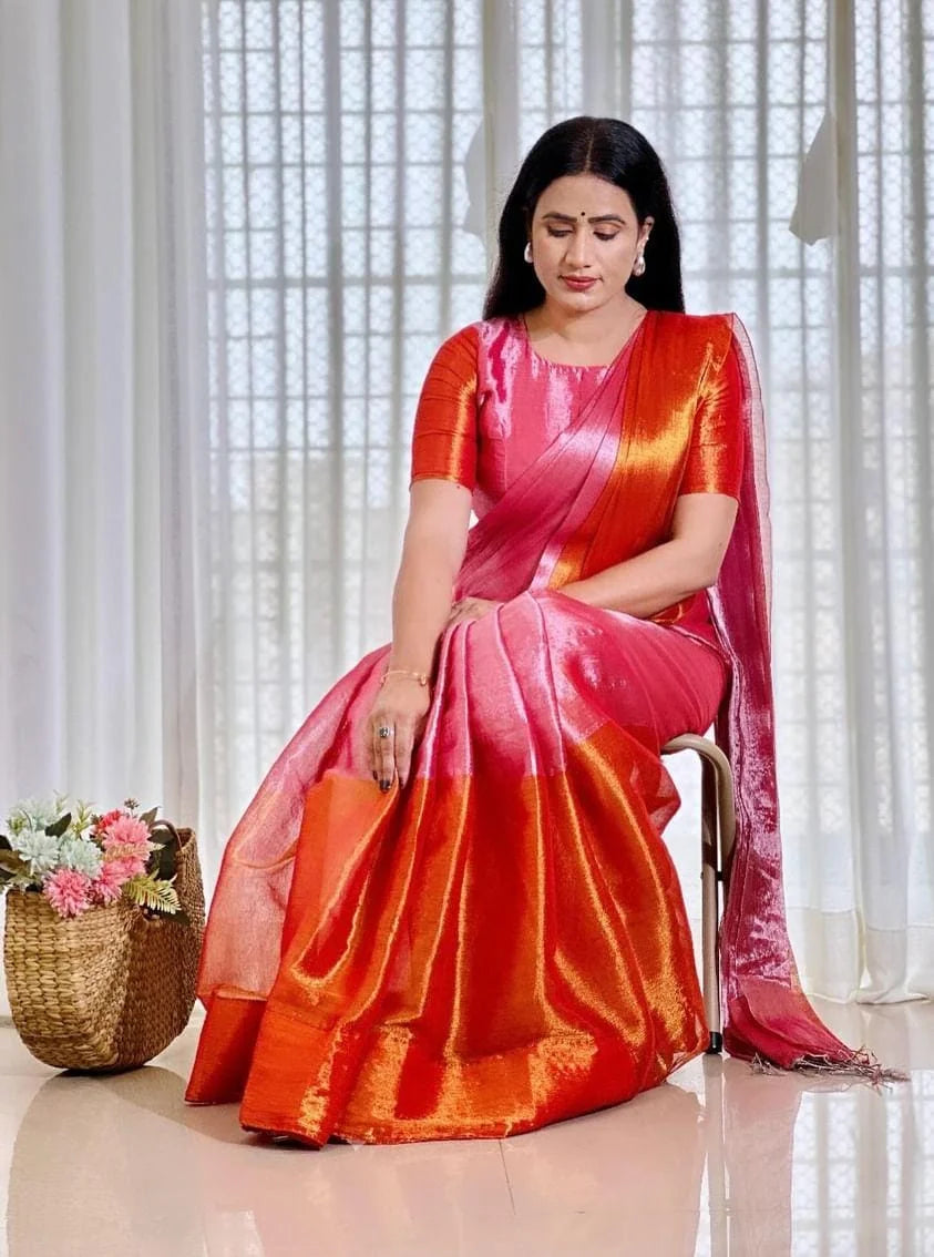 PINK HANDLOOM TISSUE SAREE