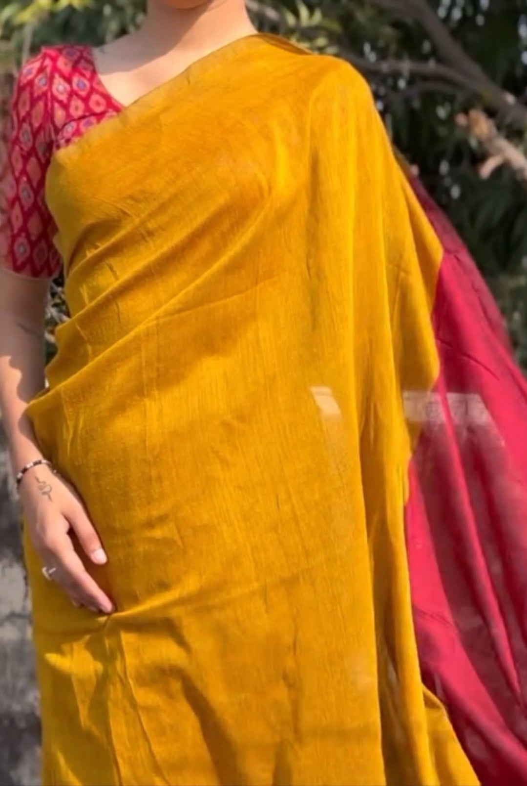SURAJ MUKHI MUSTARD AND MAROON COTTON SAREE