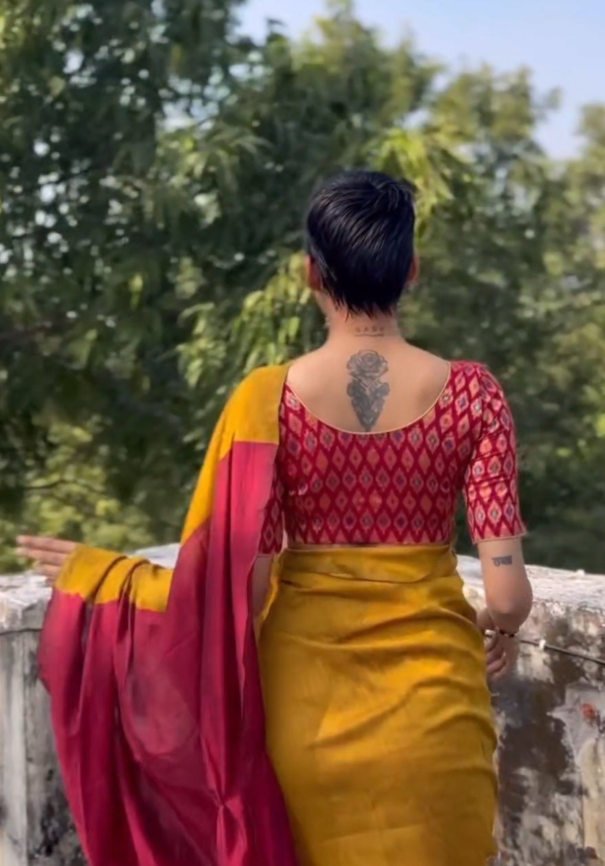 SURAJ MUKHI MUSTARD AND MAROON COTTON SAREE