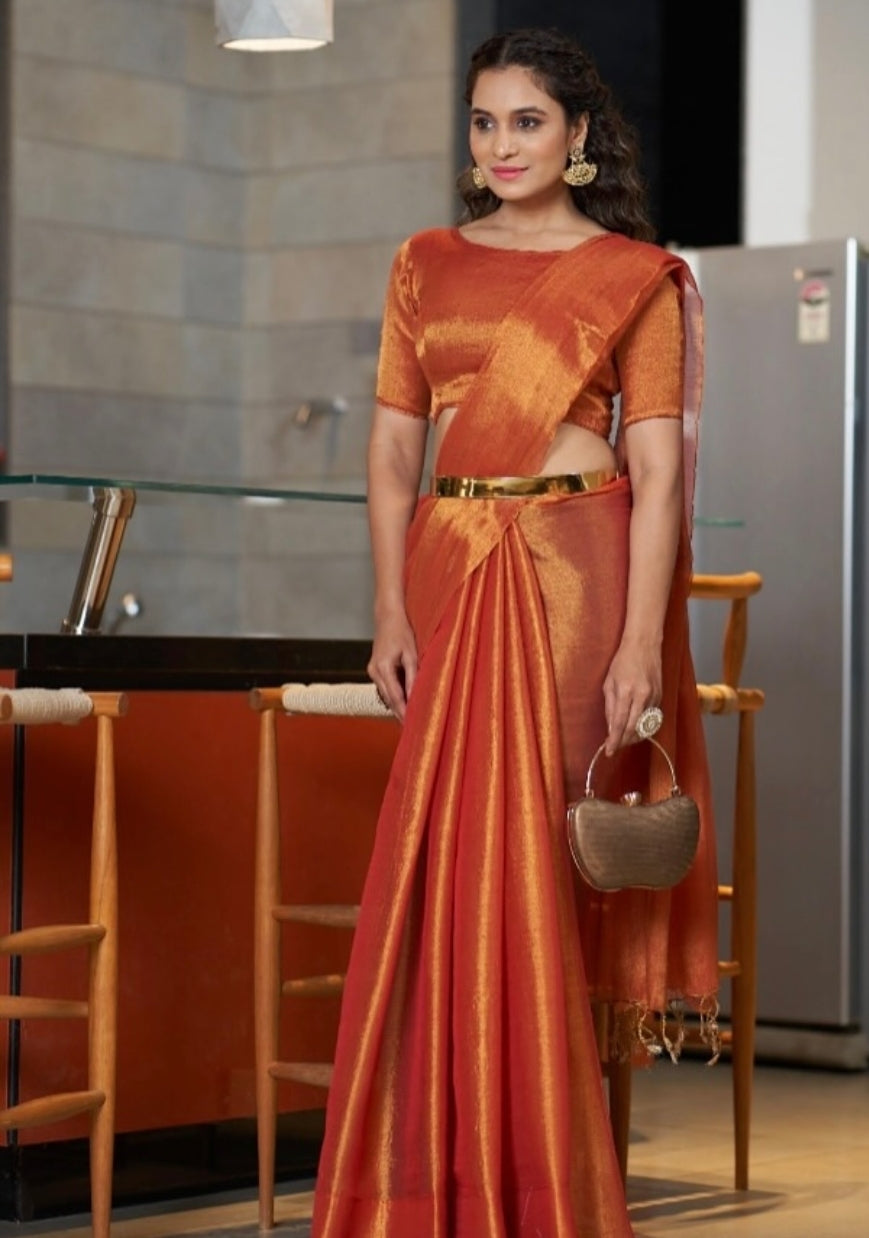 NARANGI HANDLOOM TISSUE SAREE