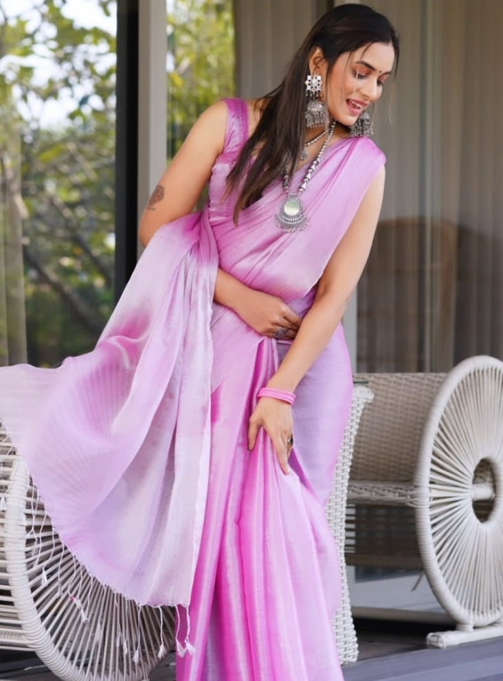 GULABO PINK HANDLOOM TISSUE SAREE