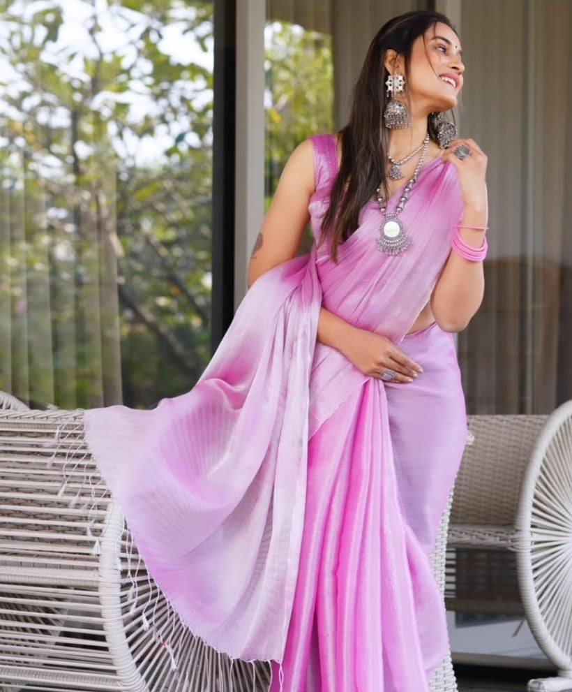 GULABO PINK HANDLOOM TISSUE SAREE