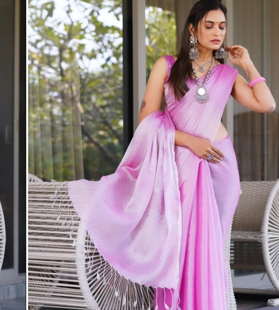 GULABO PINK HANDLOOM TISSUE SAREE