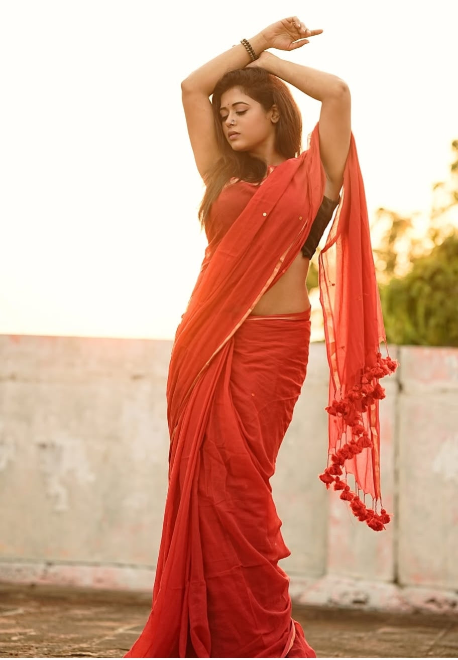 APSARA RED COTTON HANDLOOM SAREE