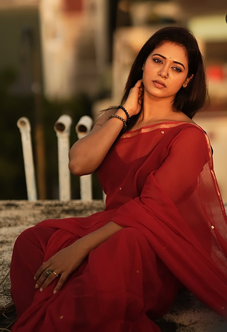 APSARA RED COTTON HANDLOOM SAREE