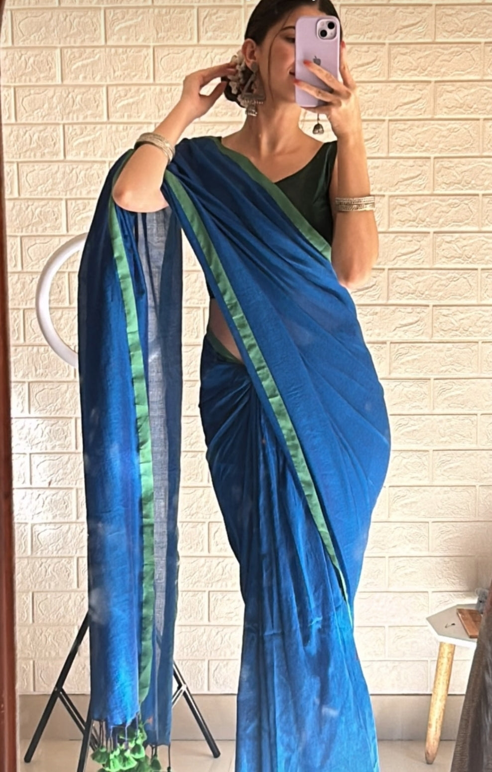 MENAKA BLUE COTTON HANDLOOM SAREE