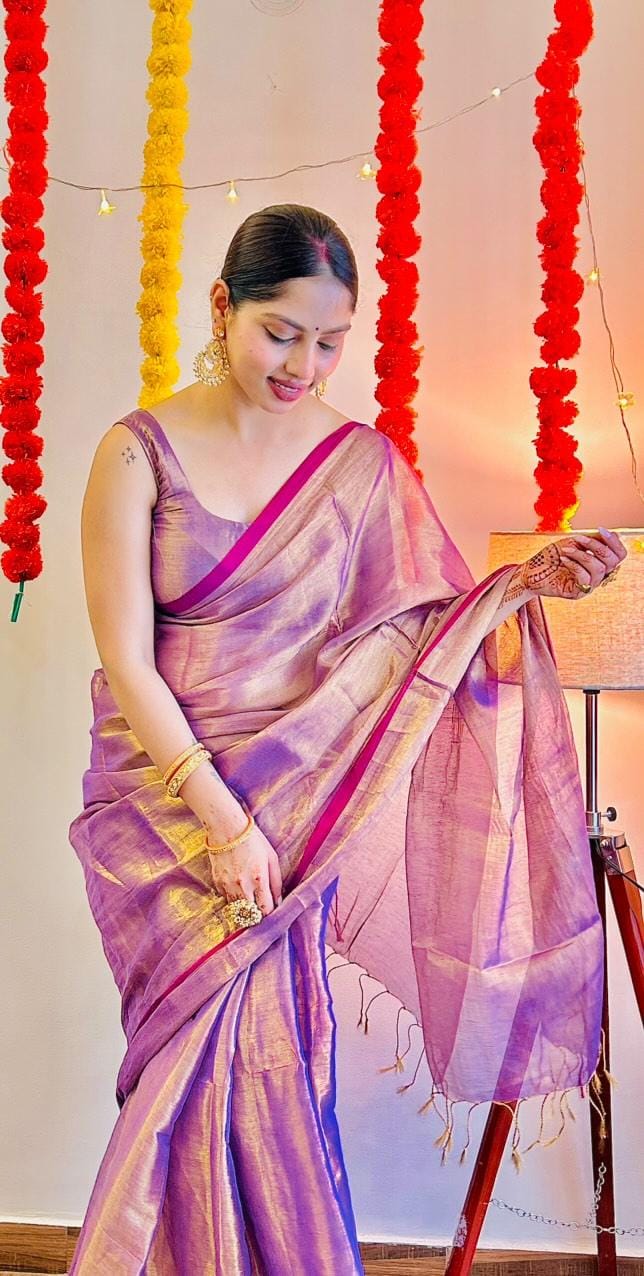 RAAGA WINE COLOUR HANDLOOM TISSUE SAREE