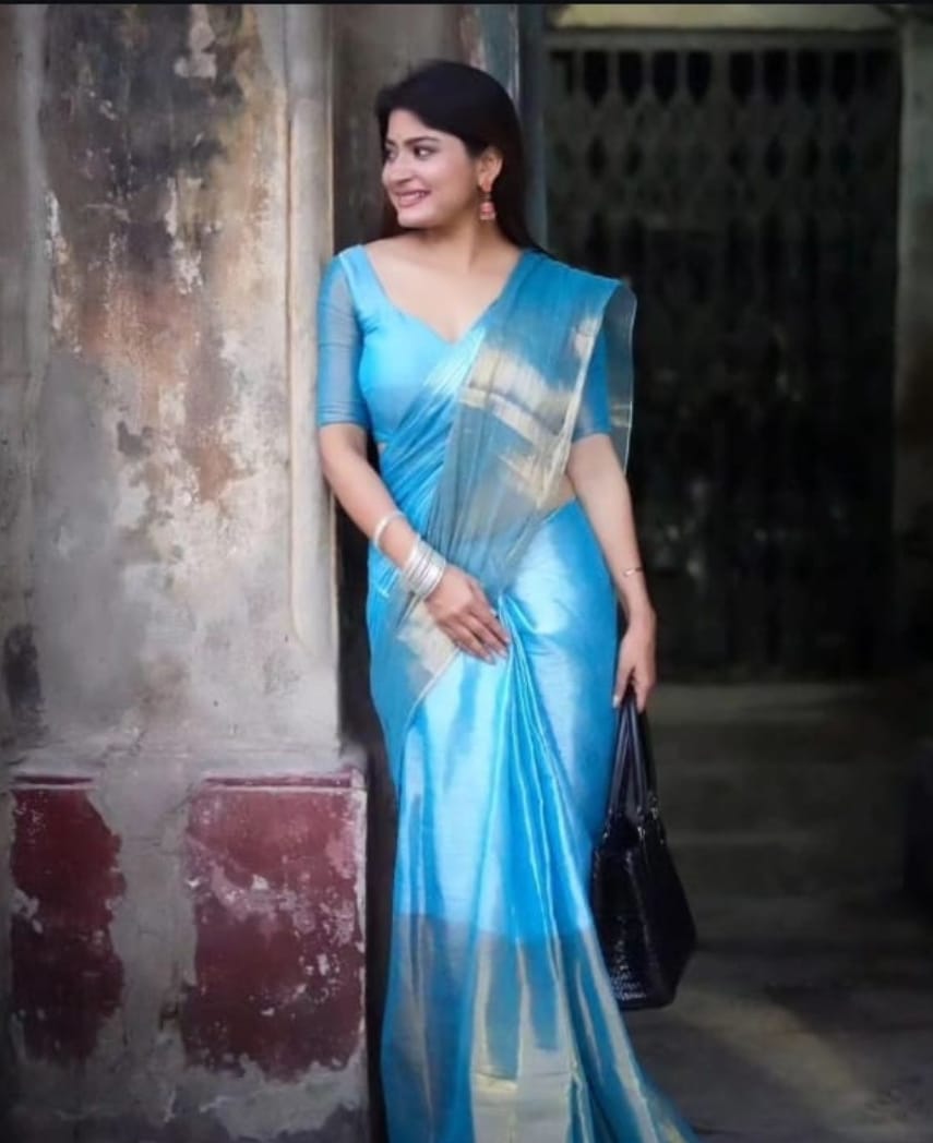 SWARNA NEEL – BLUE GOLD HANDLOOM TISSUE SAREE