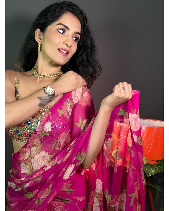 KESAR CHANDNI | PINK COLOUR HANDLOOM CHIFFON SAREE