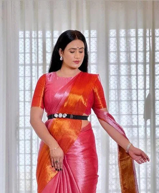 PINK HANDLOOM TISSUE SAREE