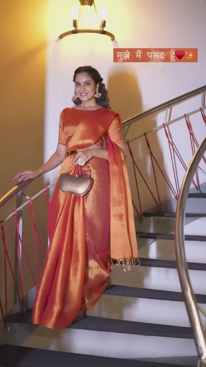 NARANGI HANDLOOM TISSUE SAREE