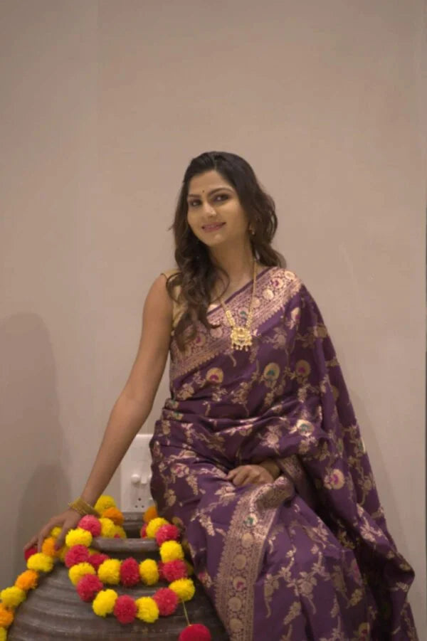 SHEHNAI PURPLE PURE HANDLOOM KATAN SILK SAREE