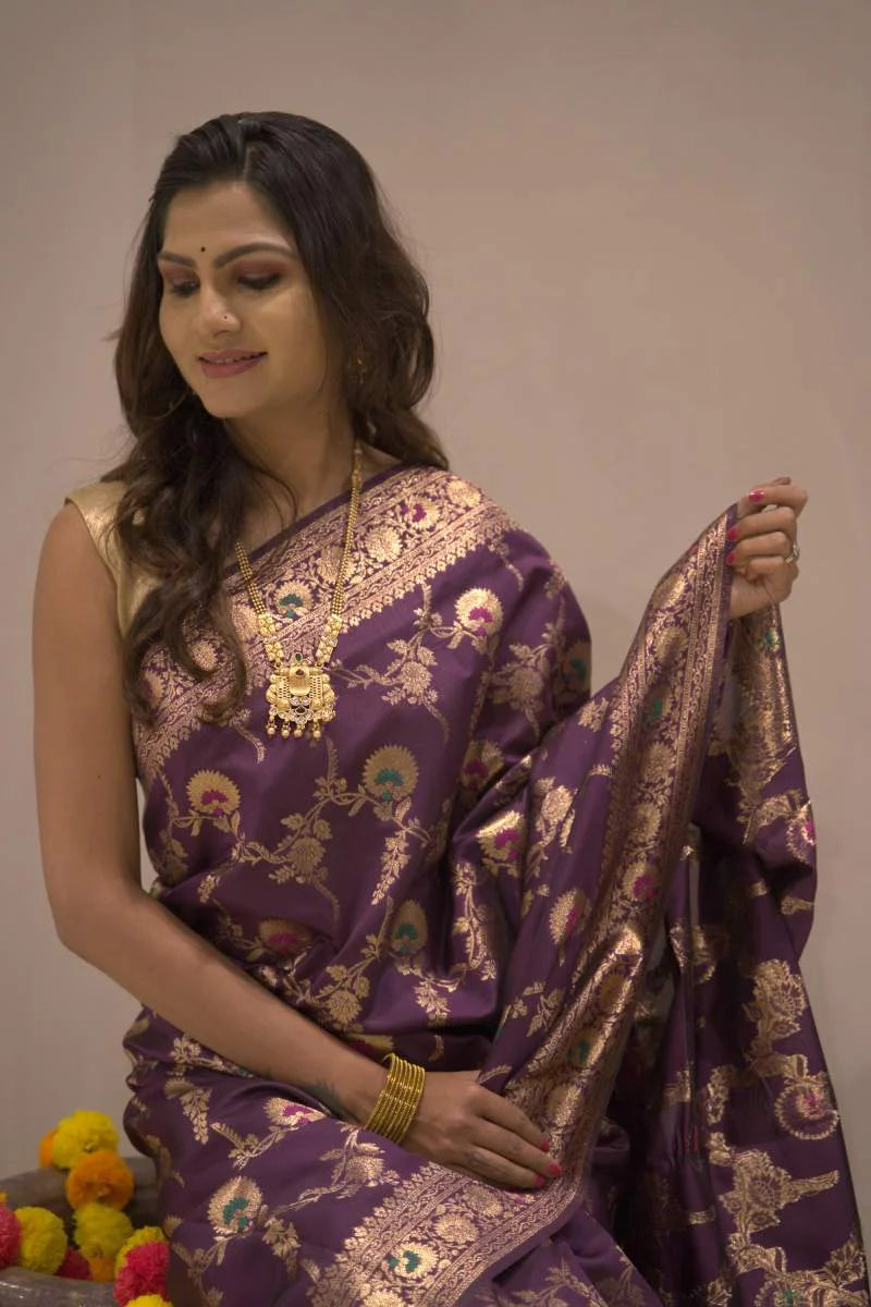 SHEHNAI PURPLE PURE HANDLOOM KATAN SILK SAREE